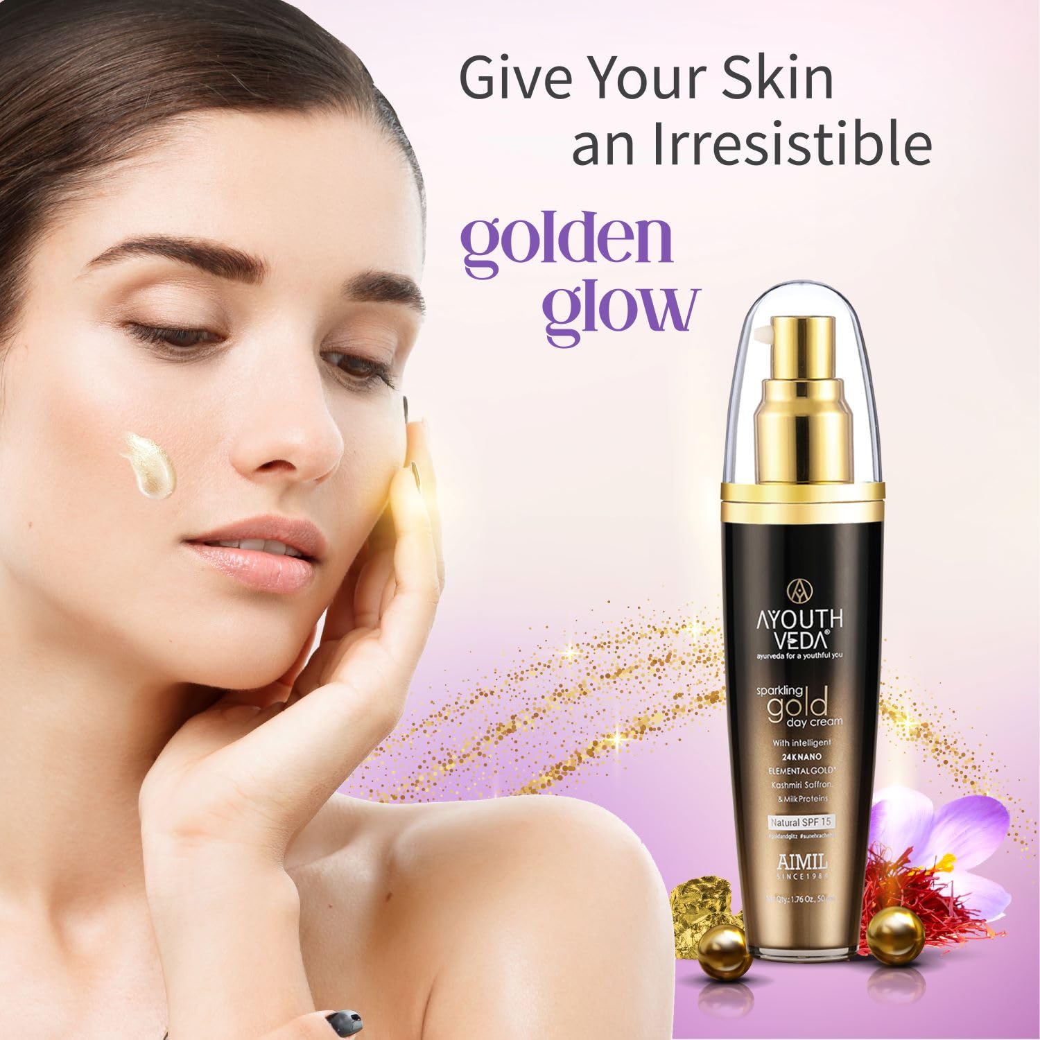 Ayouthveda Sparkling Gold Day Cream With 24k Gold & Saffron - 30g
