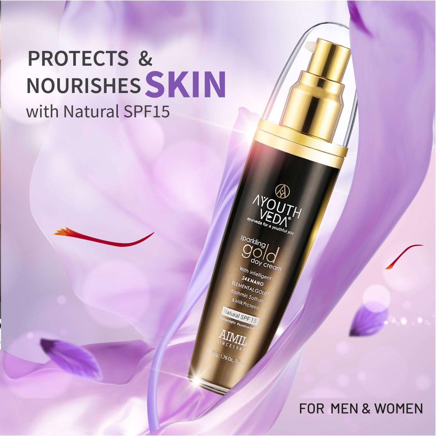Ayouthveda Sparkling Gold Day Cream With 24k Gold & Saffron - 30g